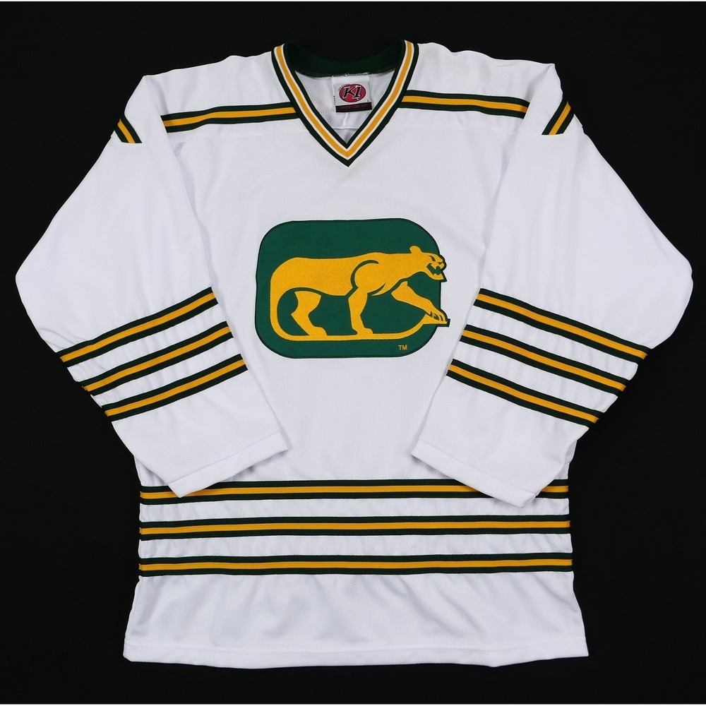 K1 Sportswear Chicago Cougars WHA Hockey Jersey Mens Large White Green Gold